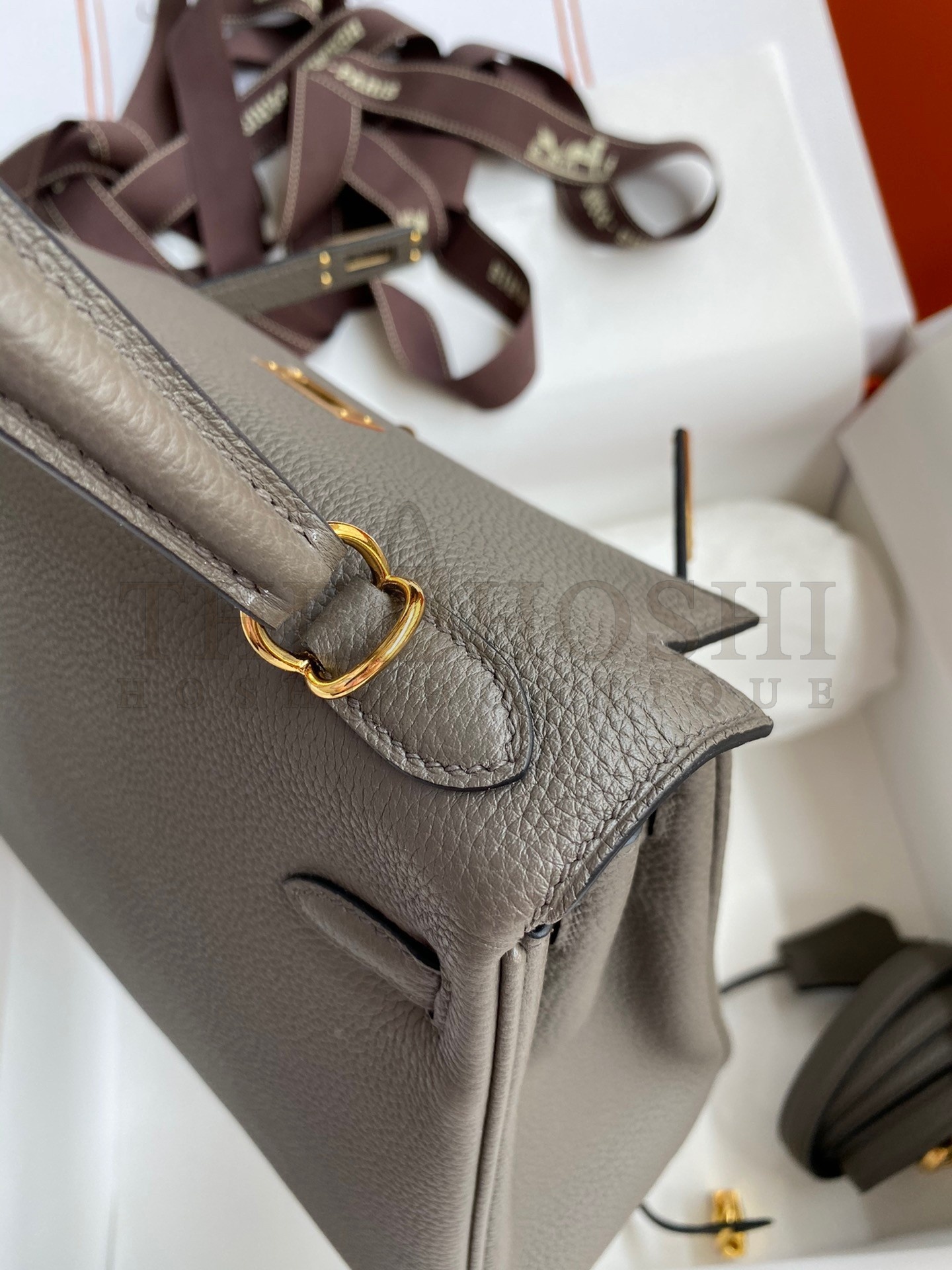 H**me5 Kelly Retourne 25 Handmade Bag In Etain Clemence Leather Master Quality
