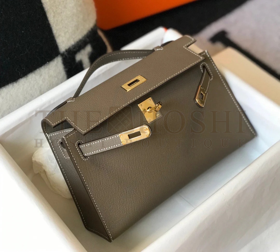 H**me5 Kelly Pochette Clutch Bag In Taupe Epsom Leather Master Quality