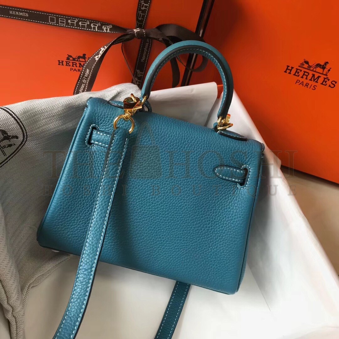 H**me5 Mini Kelly 20cm Bag In Blue Jean Clemence Leather Master Quality
