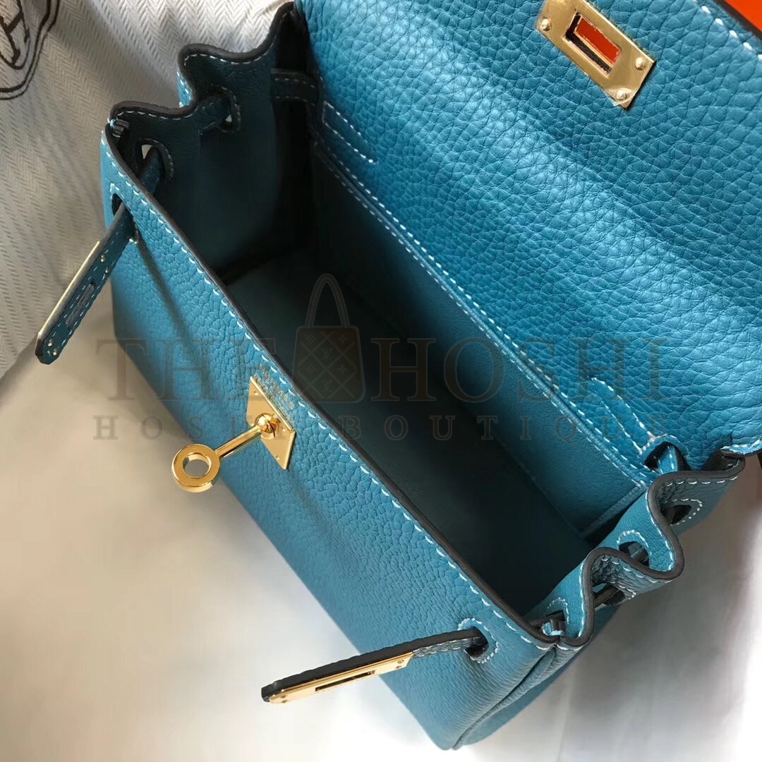 H**me5 Mini Kelly 20cm Bag In Blue Jean Clemence Leather Master Quality