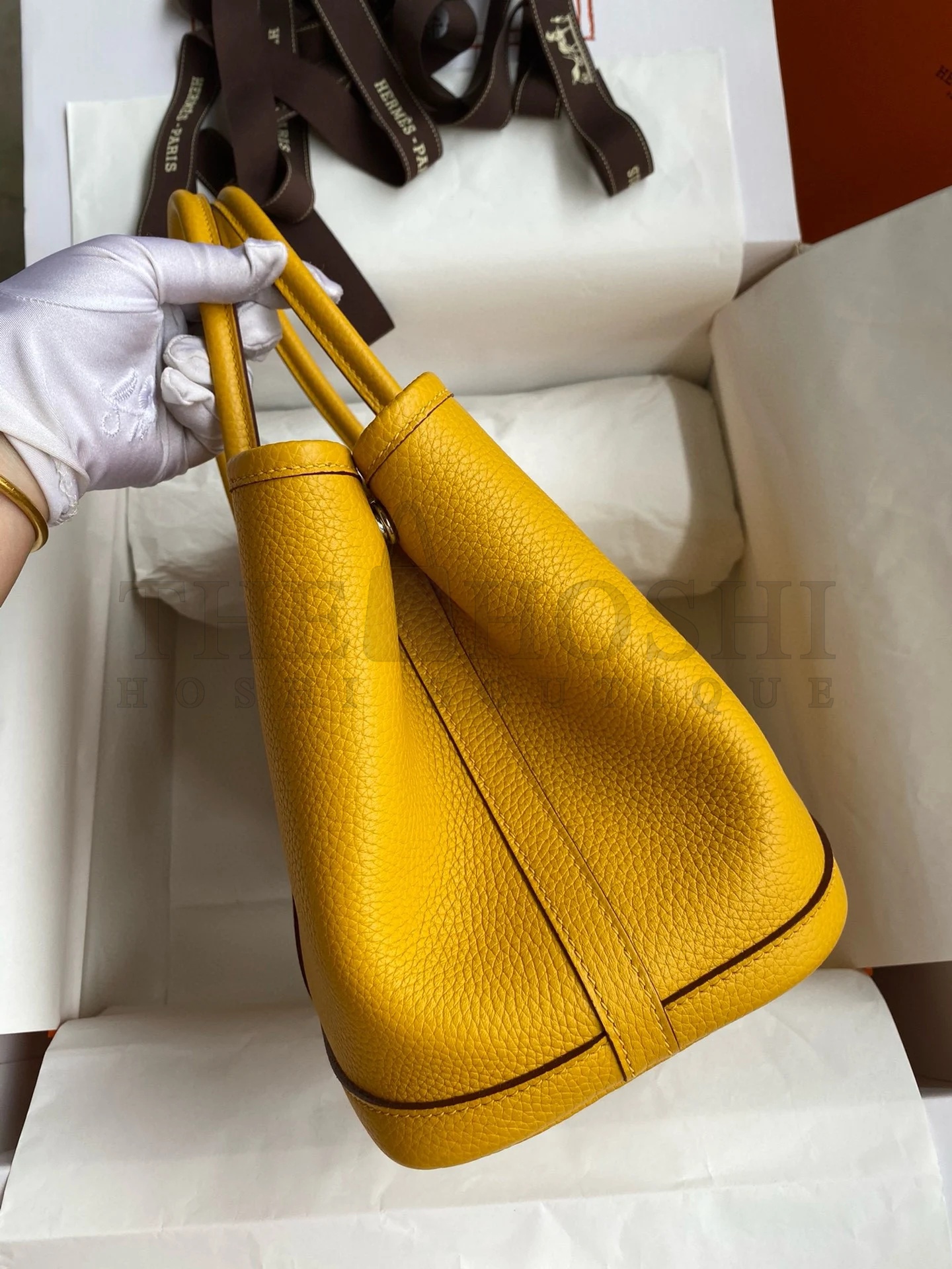 H**me5 Garden Party 30 Handmade Bag in Jaune Ambre Clemence Leather Master Quality