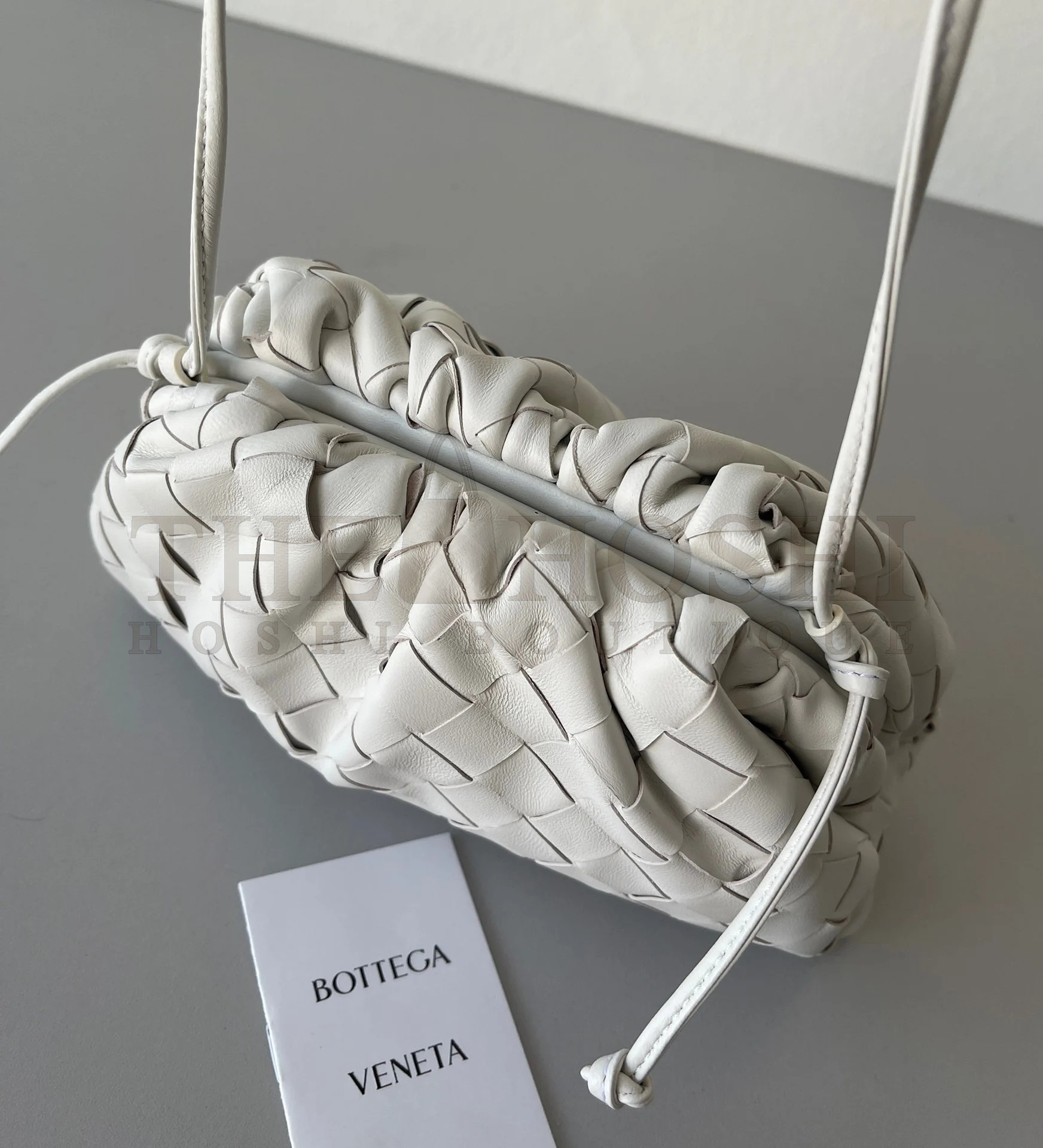 B0tt*ga Ven*ta Mini Pouch with Strap in White Intrecciato Lambskin Master Quality