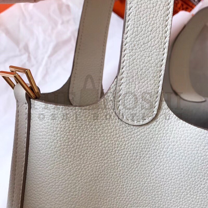 H**me5 White Picotin Lock MM 22cm Handmade Bag Master Quality