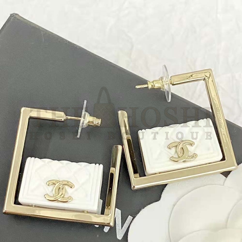 Ch**el Women Hoop Earrings in Metal and Resin-White Master Quality