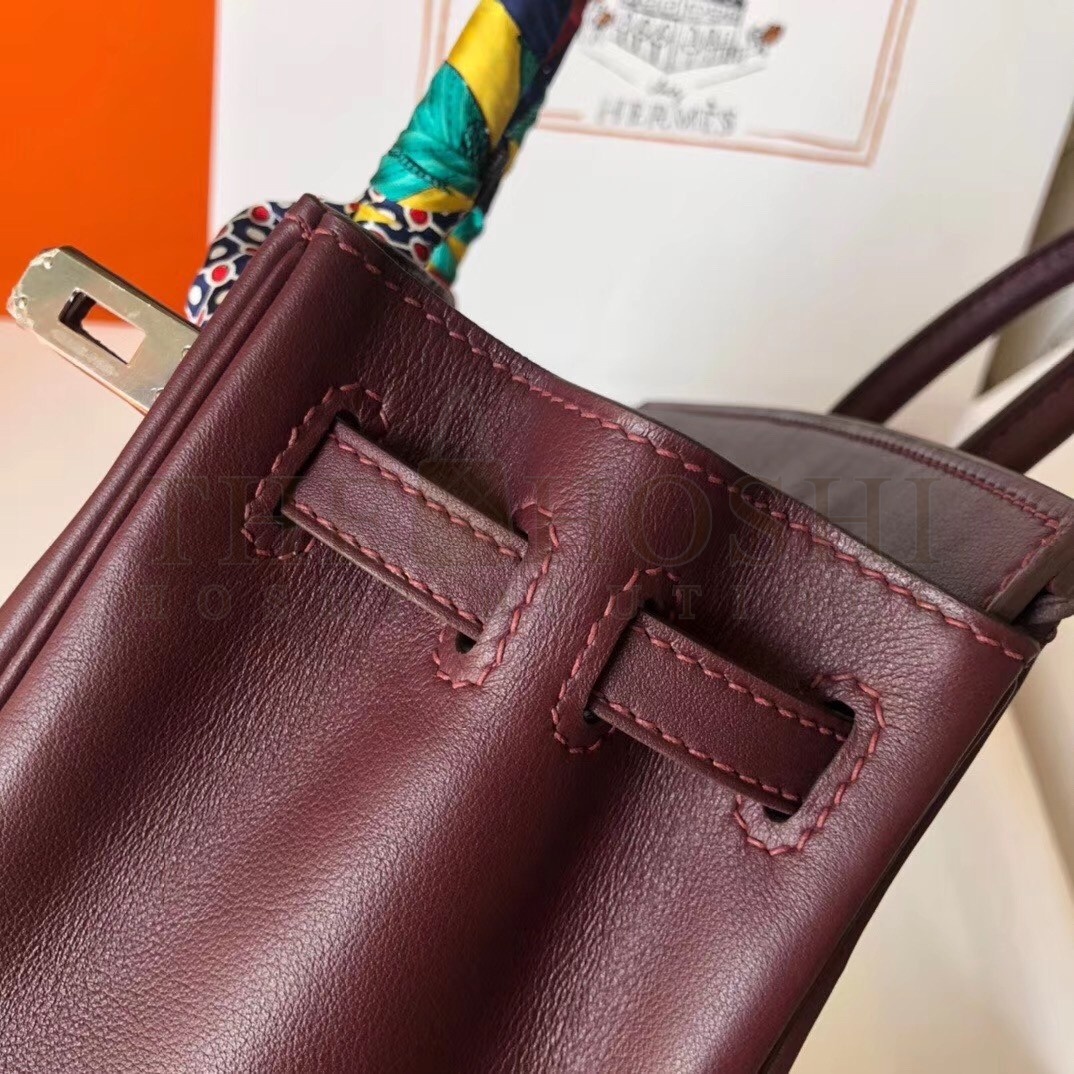 H**me5 Burgundy Birkin 25cm Swift Handmade Bag Master Quality