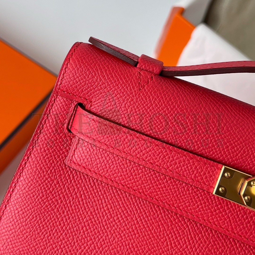 H**me5 Kelly Pochette Handmade Bag In Rose Japour Epsom Calfskin Master Quality
