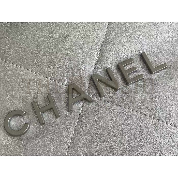 Ch**el Women CC Large Back Pack Ch**el 22 Handbag Metallic Calfskin Silver-Tone Metal Master Quality