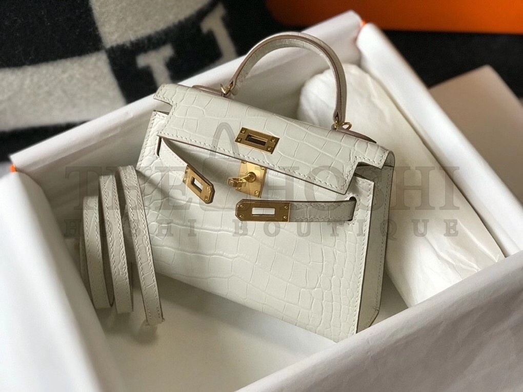 H**me5 Kelly Mini II Bag In Beton Embossed Crocodile Calfskin Master Quality