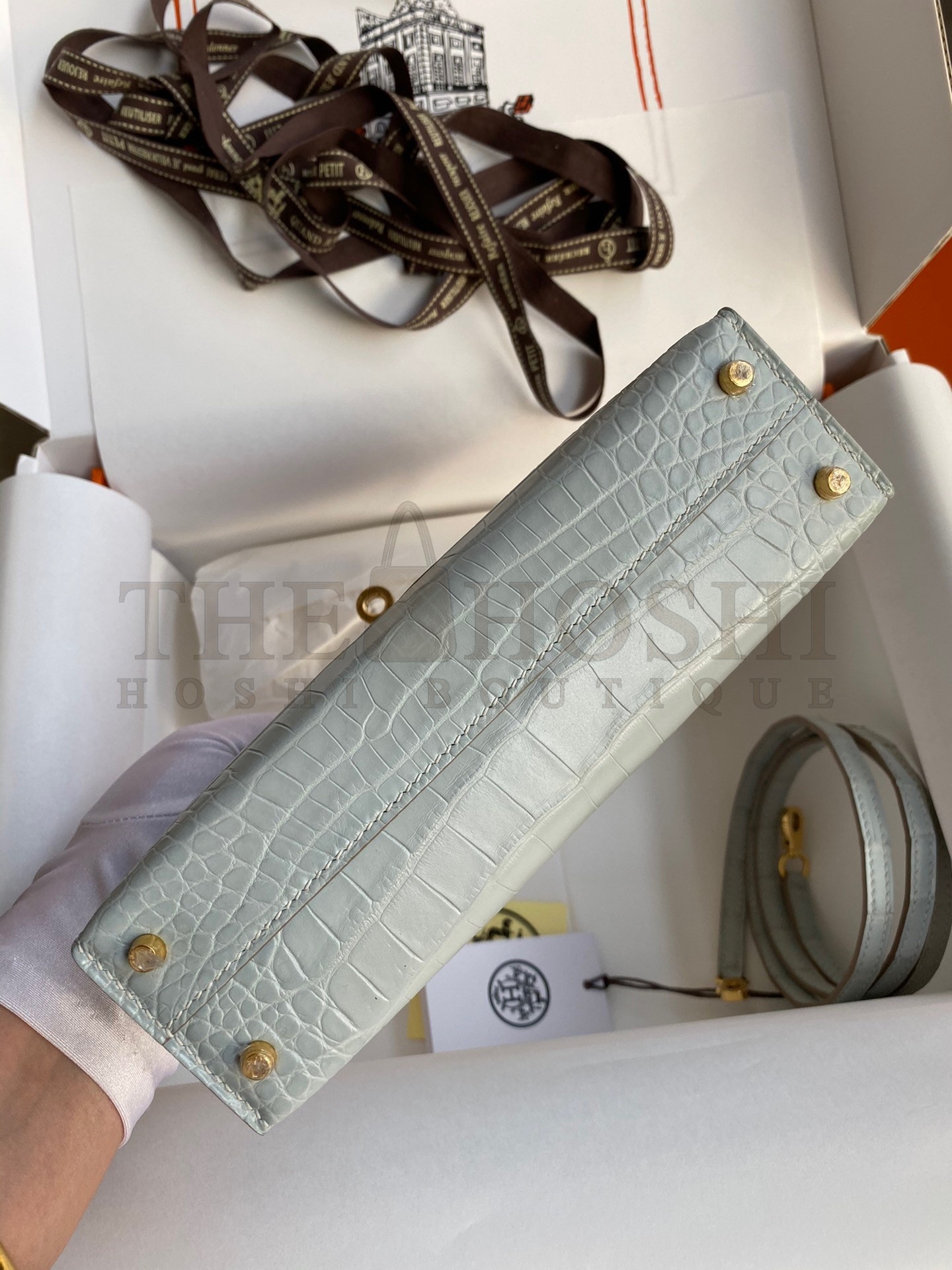 H**me5 Kelly Mini II Sellier Handmade Bag In Blue Glacier Matte Alligator Leather Master Quality