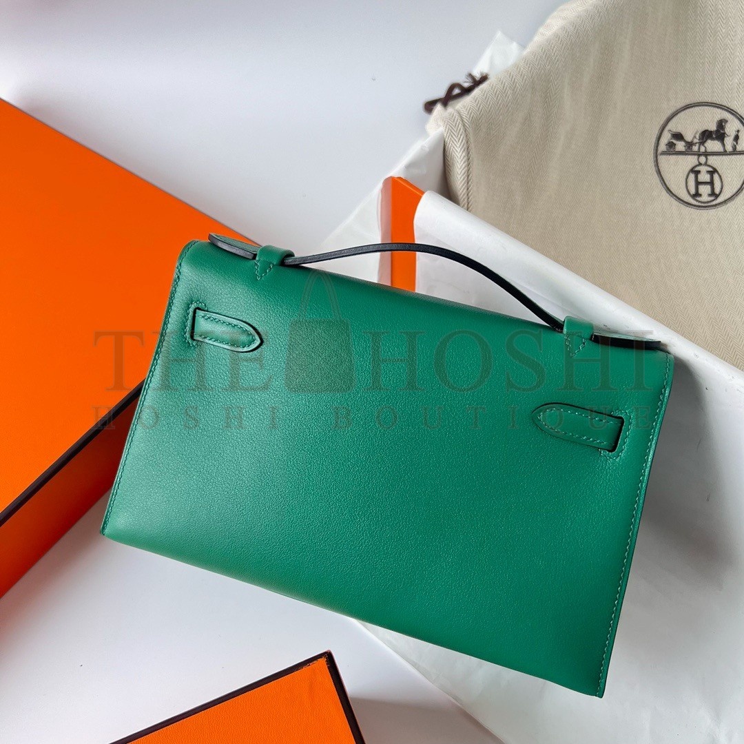 H**me5 Kelly Pochette Handmade Bag In Vert Vertigo Swift Calfskin Master Quality