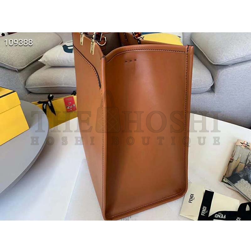 F**di Women Sunshine Shopper Bag Brown Leather Shopper “F**di ROMA” Master Quality