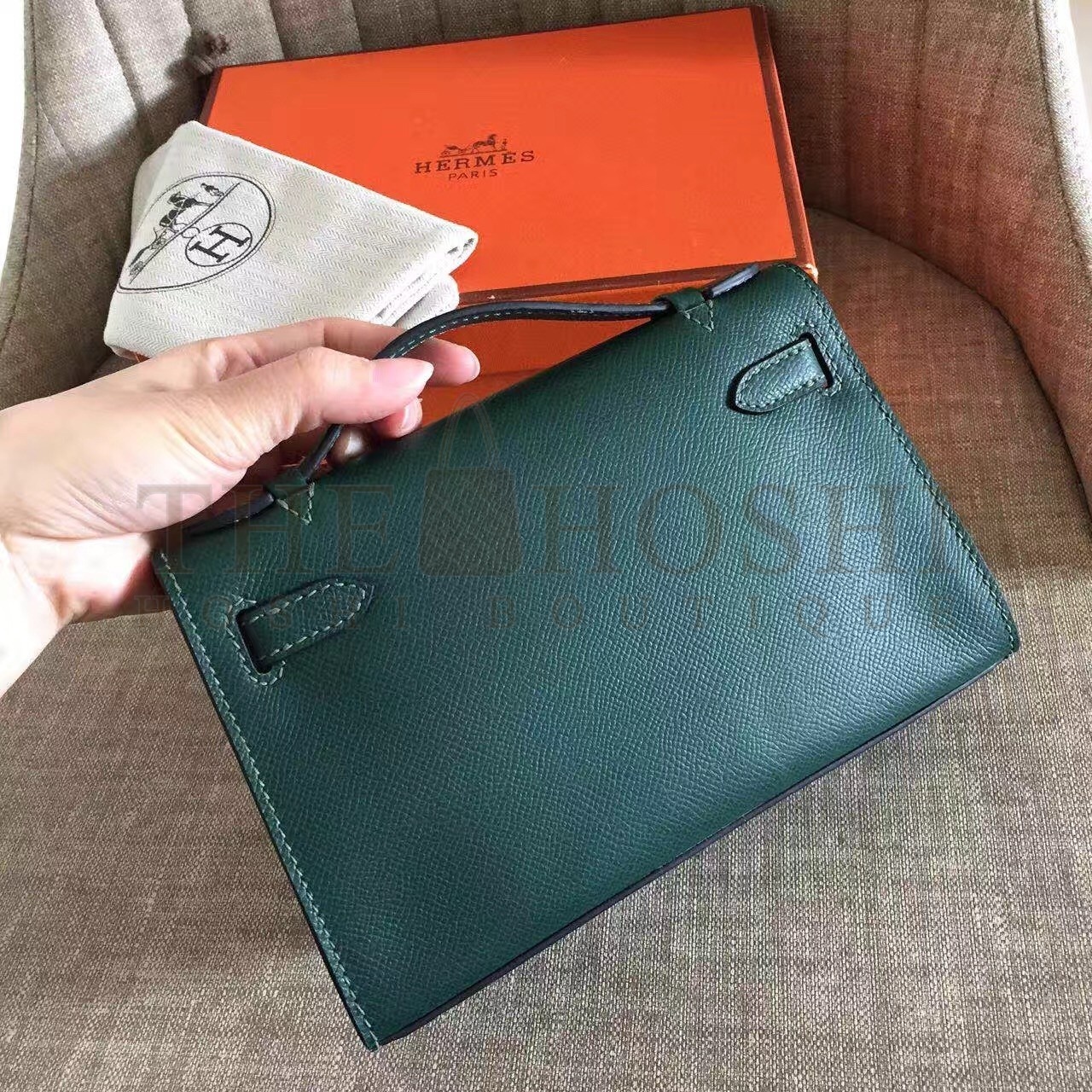 H**me5 Dark Green Kelly Pochette Epsom Handmade Bag Master Quality