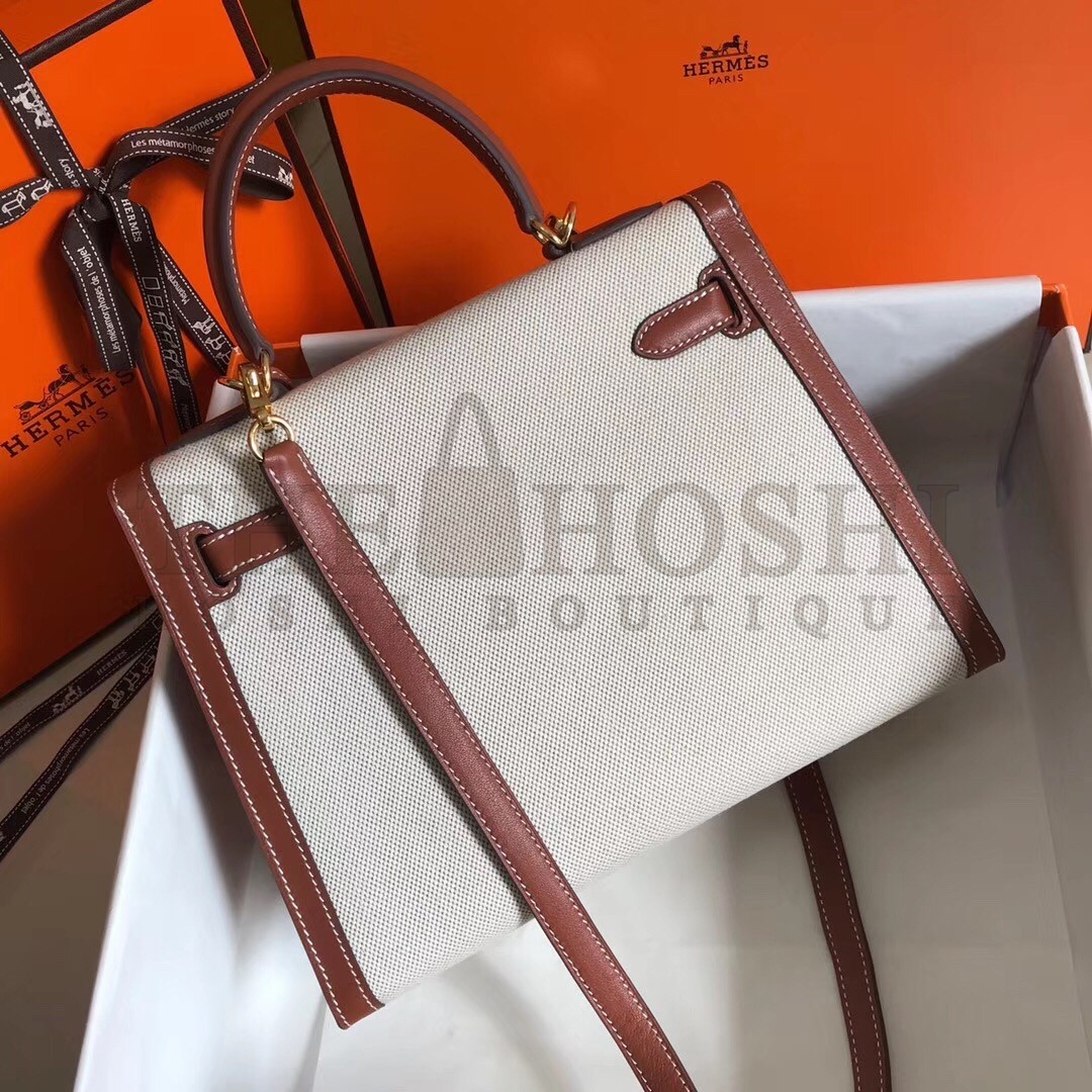 H**me5 Kelly 28cm Sellier Bag In Canvas With Barenia Leather Master Quality