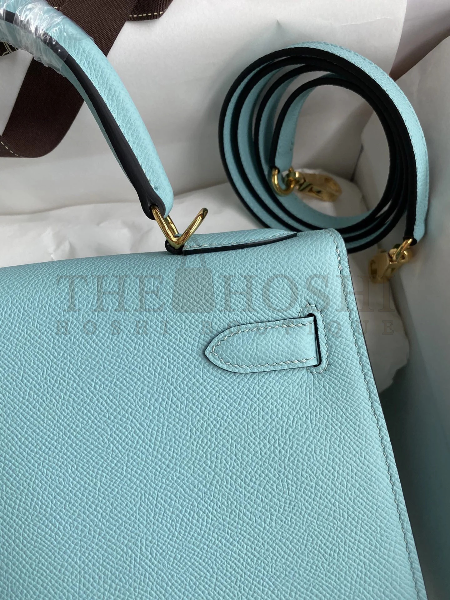 H**me5 Kelly Sellier 28 Handmade Bag In Blue Atoll Epsom Calfskin Master Quality