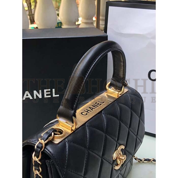 Ch**el Women CC Flap Bag Top Handle Lambskin Gold-Tone Metal Black Master Quality