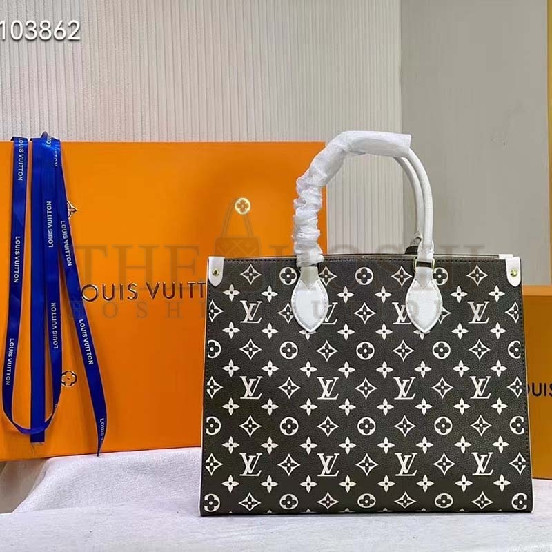 L0vis Vvtt0n LV Women OnTheGo MM Tote Bag Green Printed Embossed Grained Cowhide Master Quality