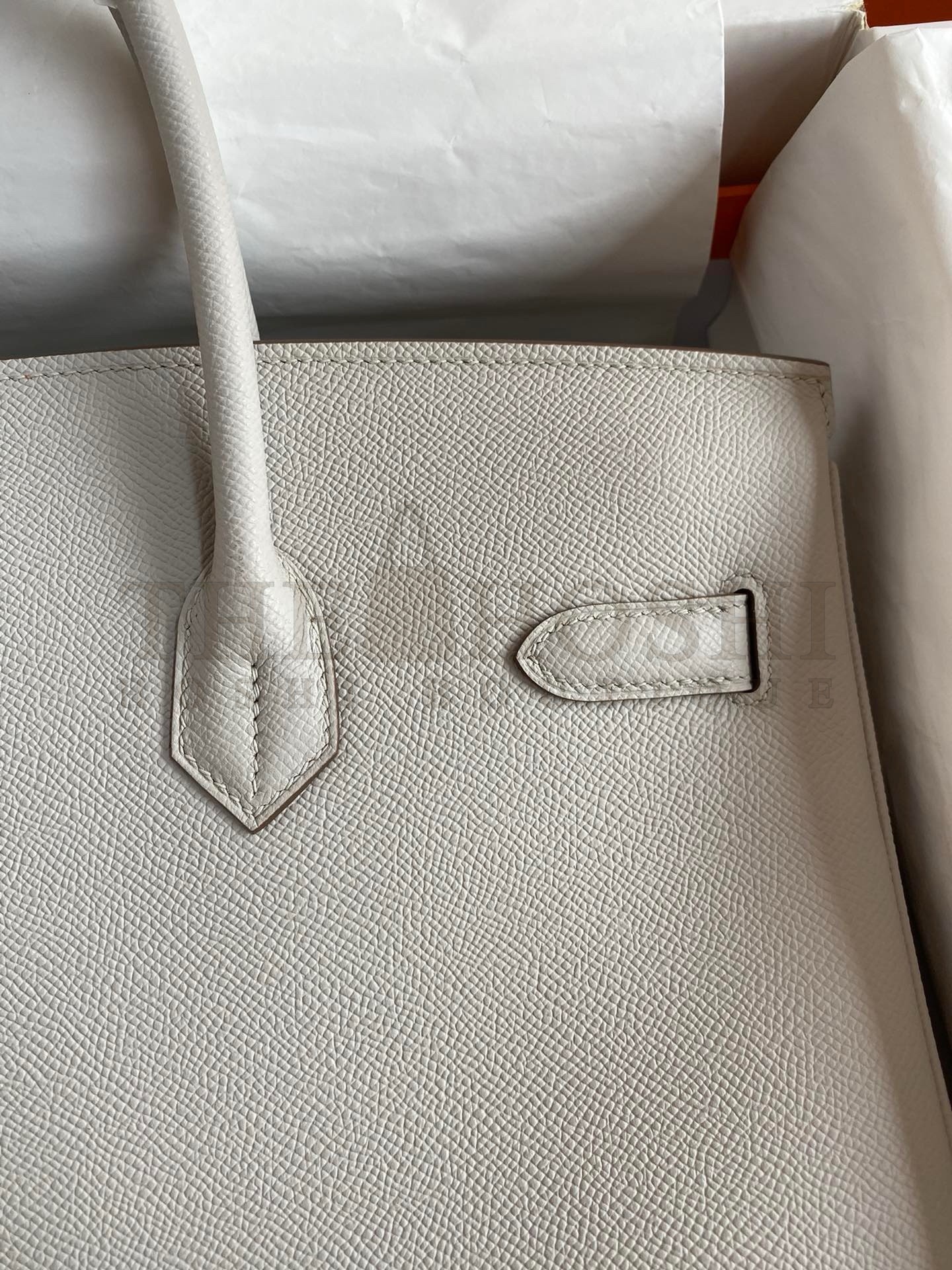 H**me5 Birkin 35 Retourne Handmade Bag in Pearl Grey Epsom Calfskin Master Quality