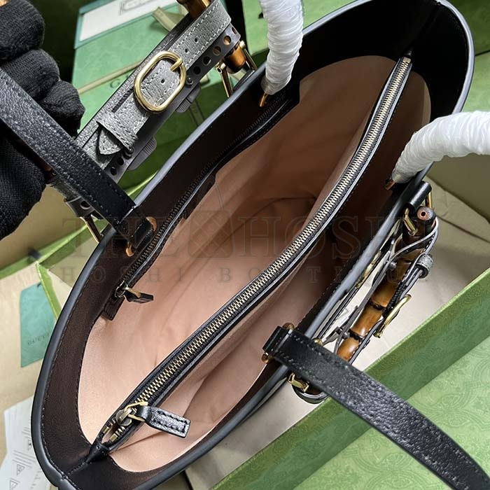 Gvc*1 Women Diana Medium Tote Bag Double G Black Leather Bamboo Handles Master Quality