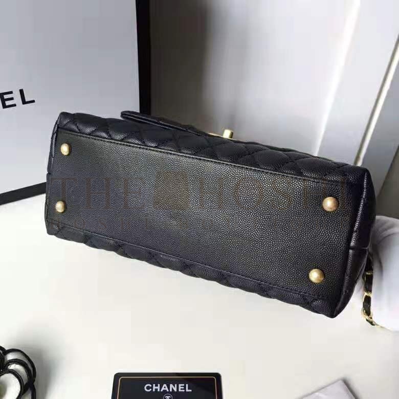 Ch**el Women Flap Bag with Top Handle in Grained Calfskin Leather-Black Master Quality