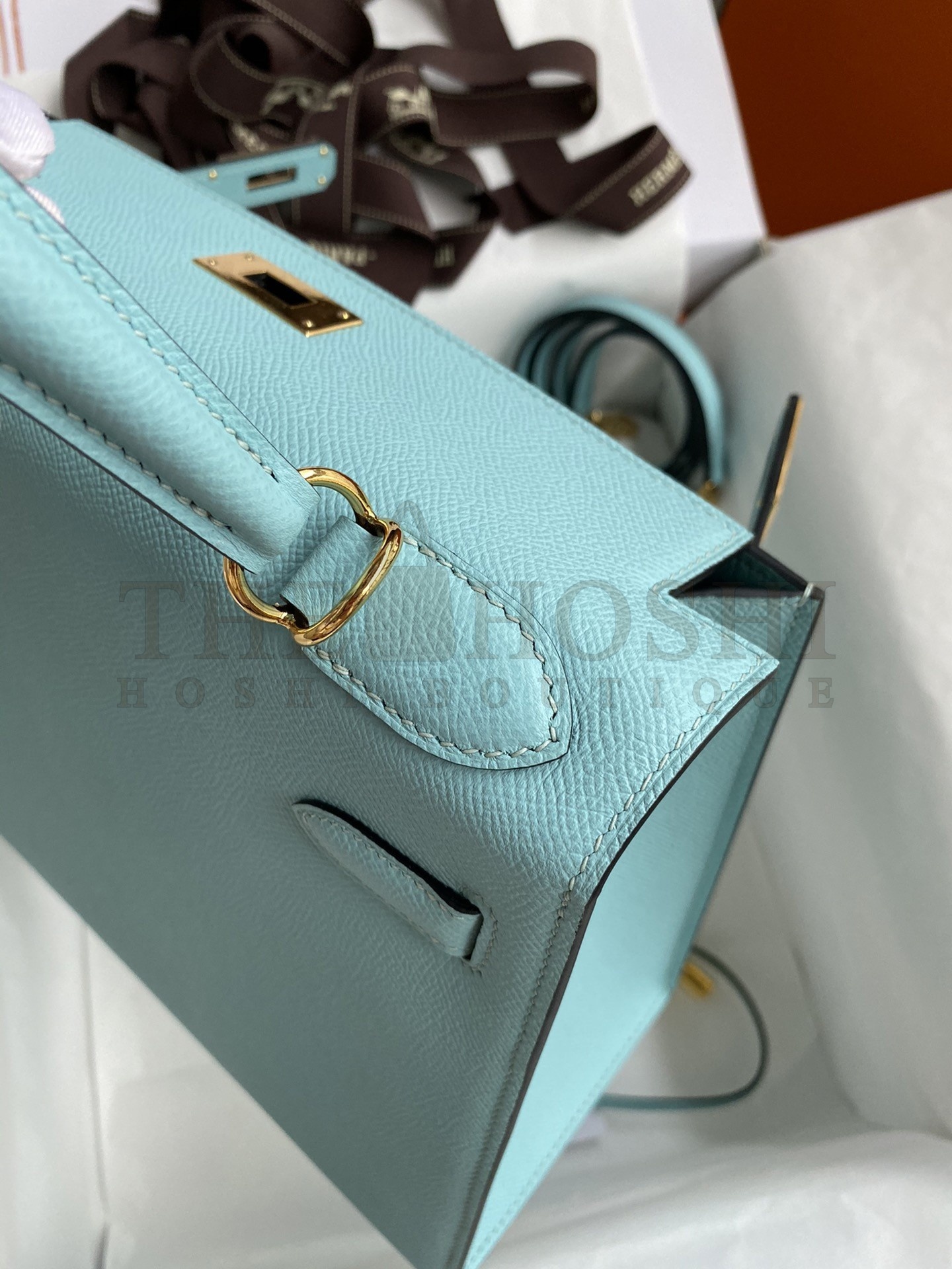 H**me5 Kelly Sellier 32 Handmade Bag Blue Atoll Black Epsom Calfskin Master Quality