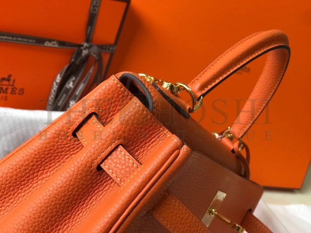 H**me5 Kelly 28cm Retourne Bag in Orange Clemence Leather GHW Master Quality