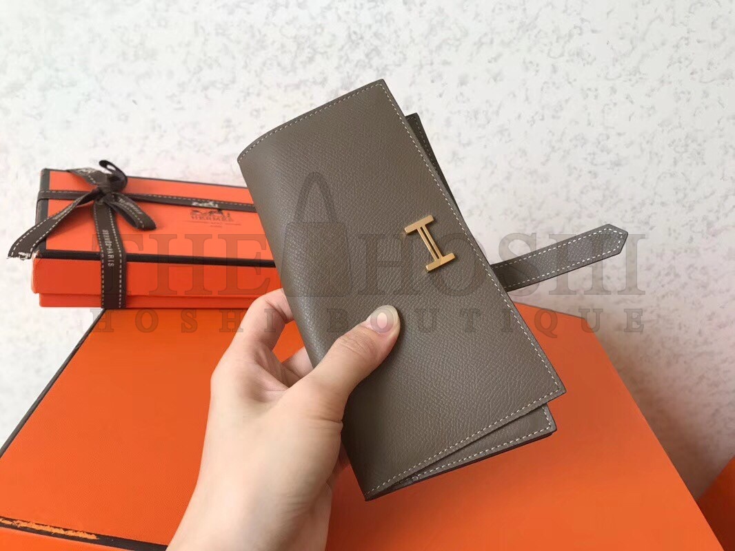 H**me5 Taupe Epsom Bearn Gusset Wallet Master Quality