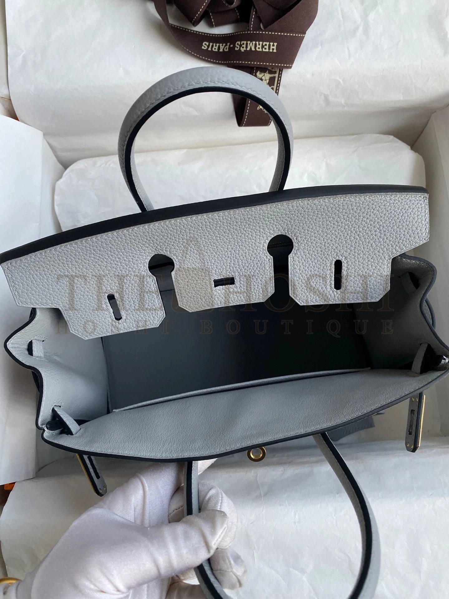 H**me5 Birkin 25 Retourne Handmade Bag In Blue Glacier Clemence Leather Master Quality