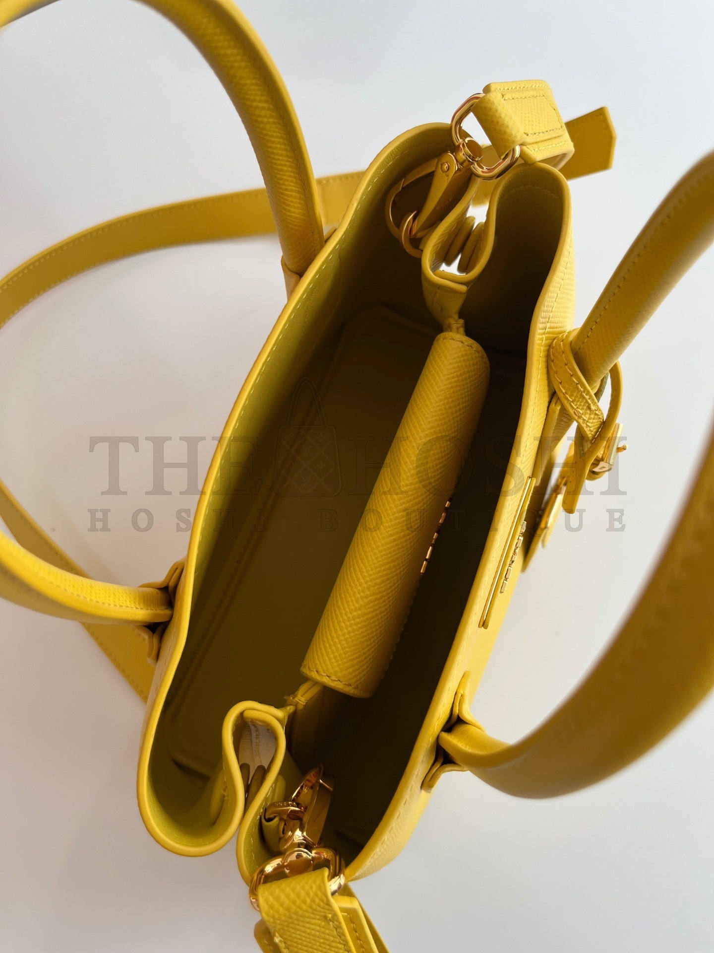 Pra*a Double Mini Bag In Yellow Saffiano Leather Master Quality