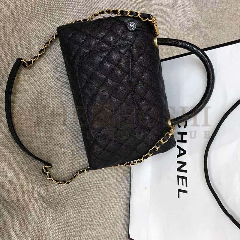 Ch**el Women Flap Bag with Top Handle in Grained Calfskin-Black Master Quality