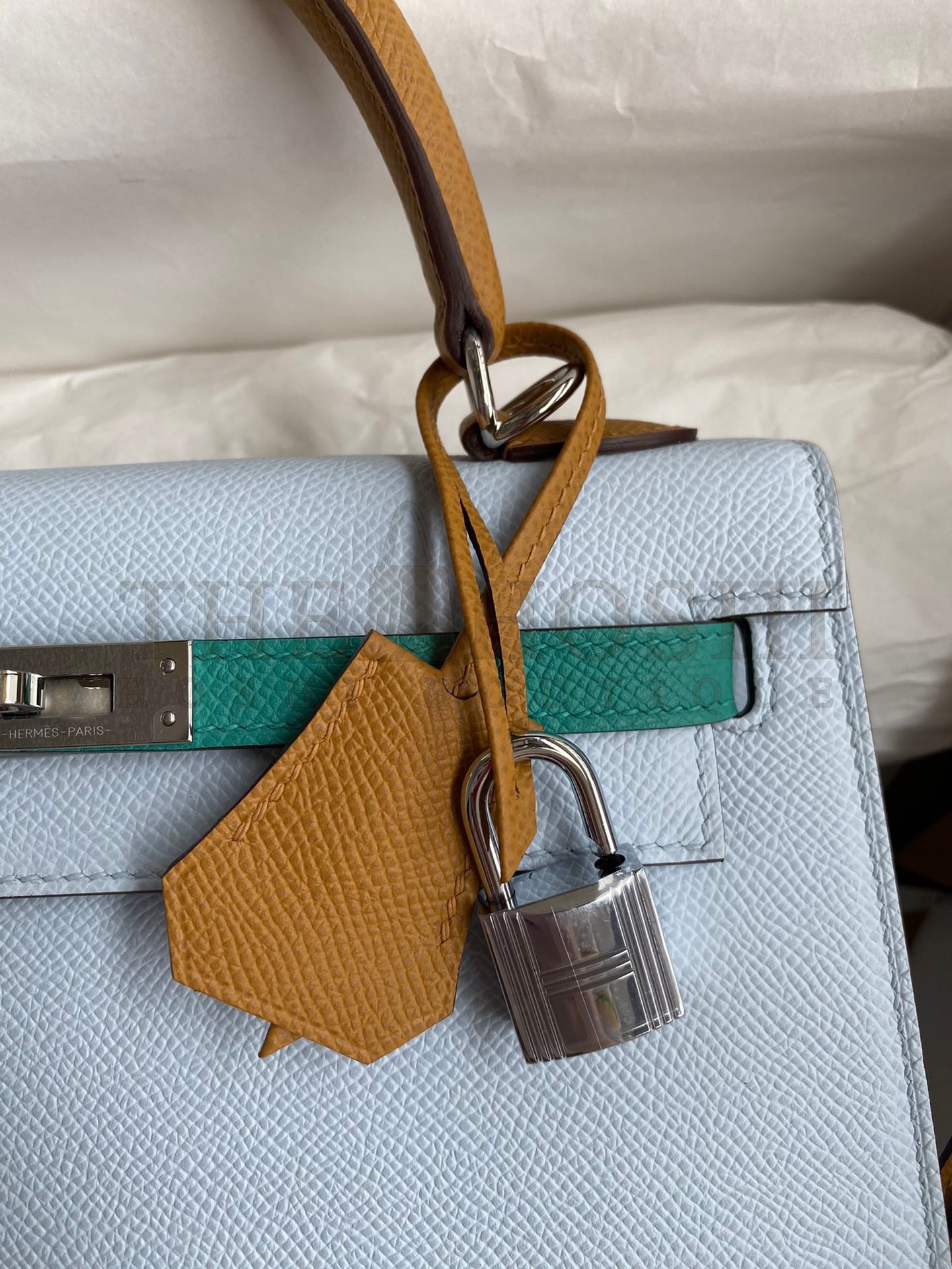 H**me5 Kelly Sellier 25 Tricolor Bag in Blue/Green/SesameEpsom Calfskin Master Quality