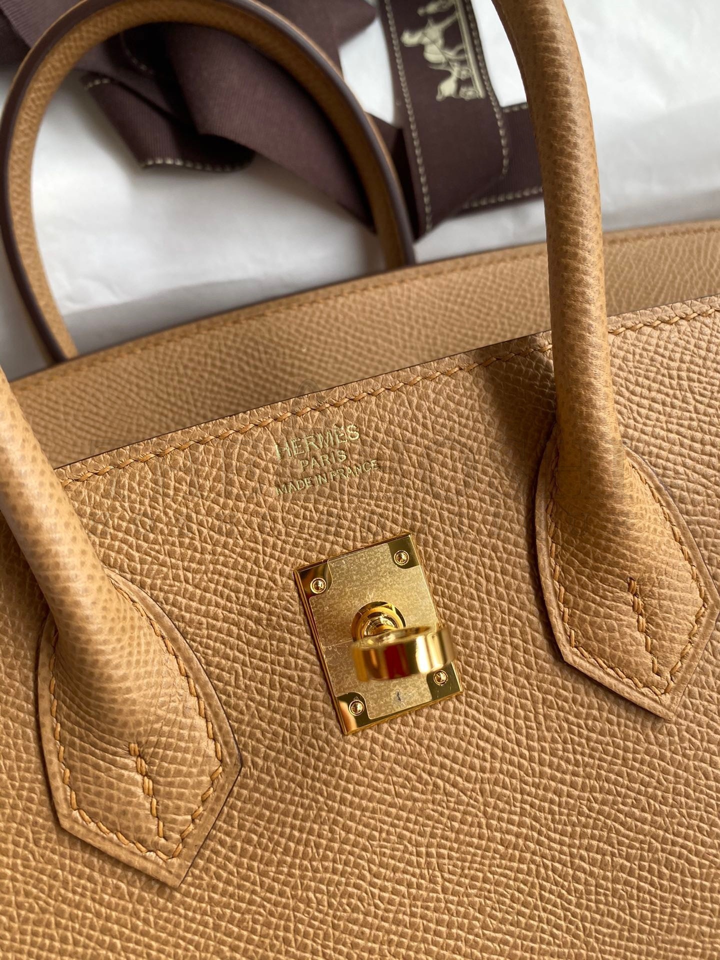 H**me5 Birkin 25 Retourne Handmade Bag In Biscuit Epsom Calfskin Master Quality