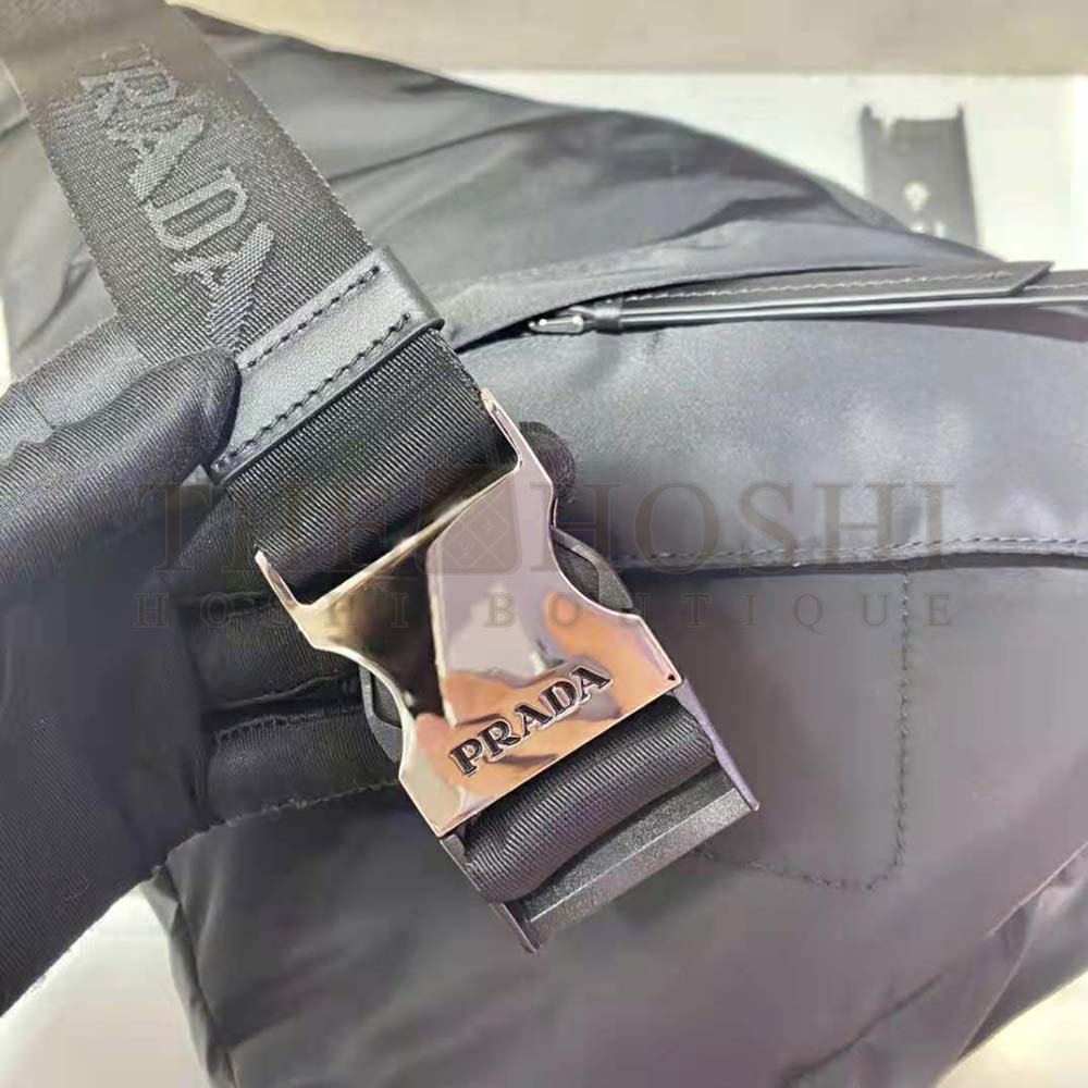 Pra*a Unisex Re-Nylon and Leather Backpack-Black Master Quality