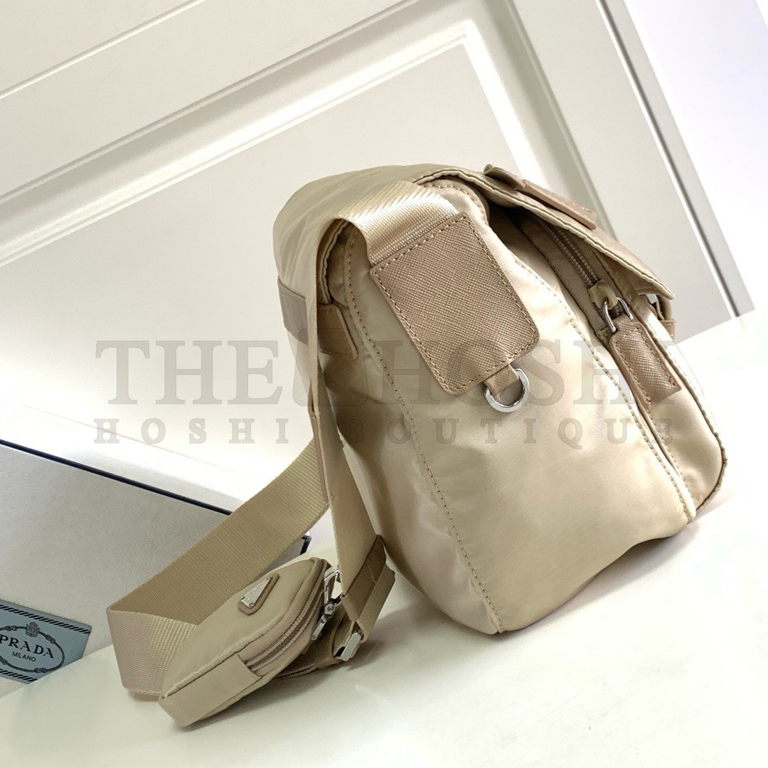 Pra*a Shoulder Bag with Flap in Beige Re-Nylon Master Quality