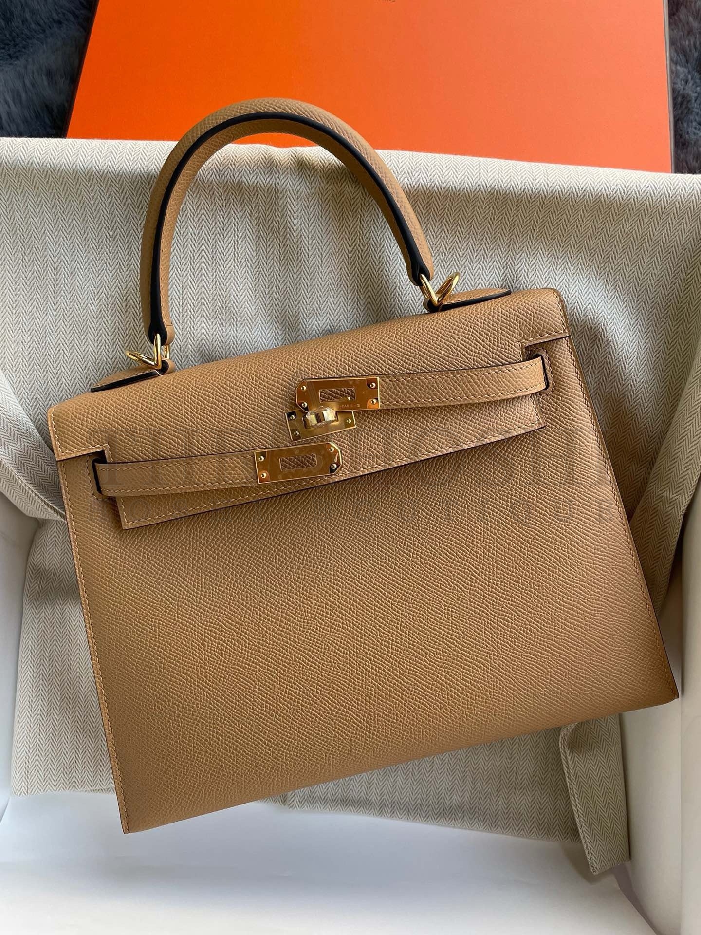 H**me5 Kelly Sellier 25 Handmade Bag In Chai Epsom Calfskin Master Quality