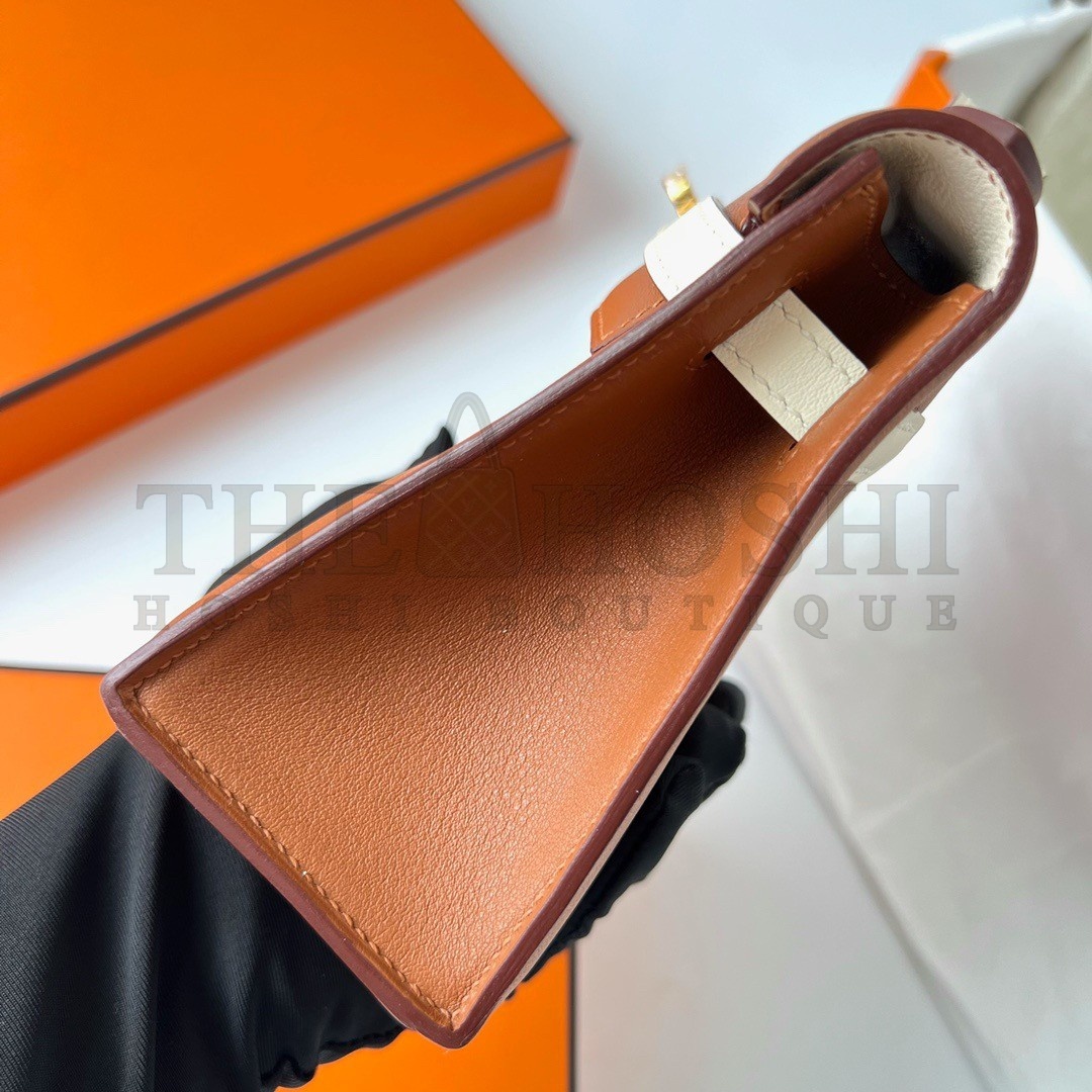 H**me5 HSS Kelly Pochette Bicolor Bag in Gold and Craie Swift Calfskin Master Quality