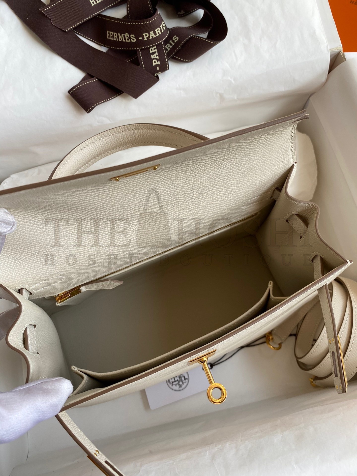 H**me5 Epsom Kelly 25cm Sellier Handmade White Bag Master Quality