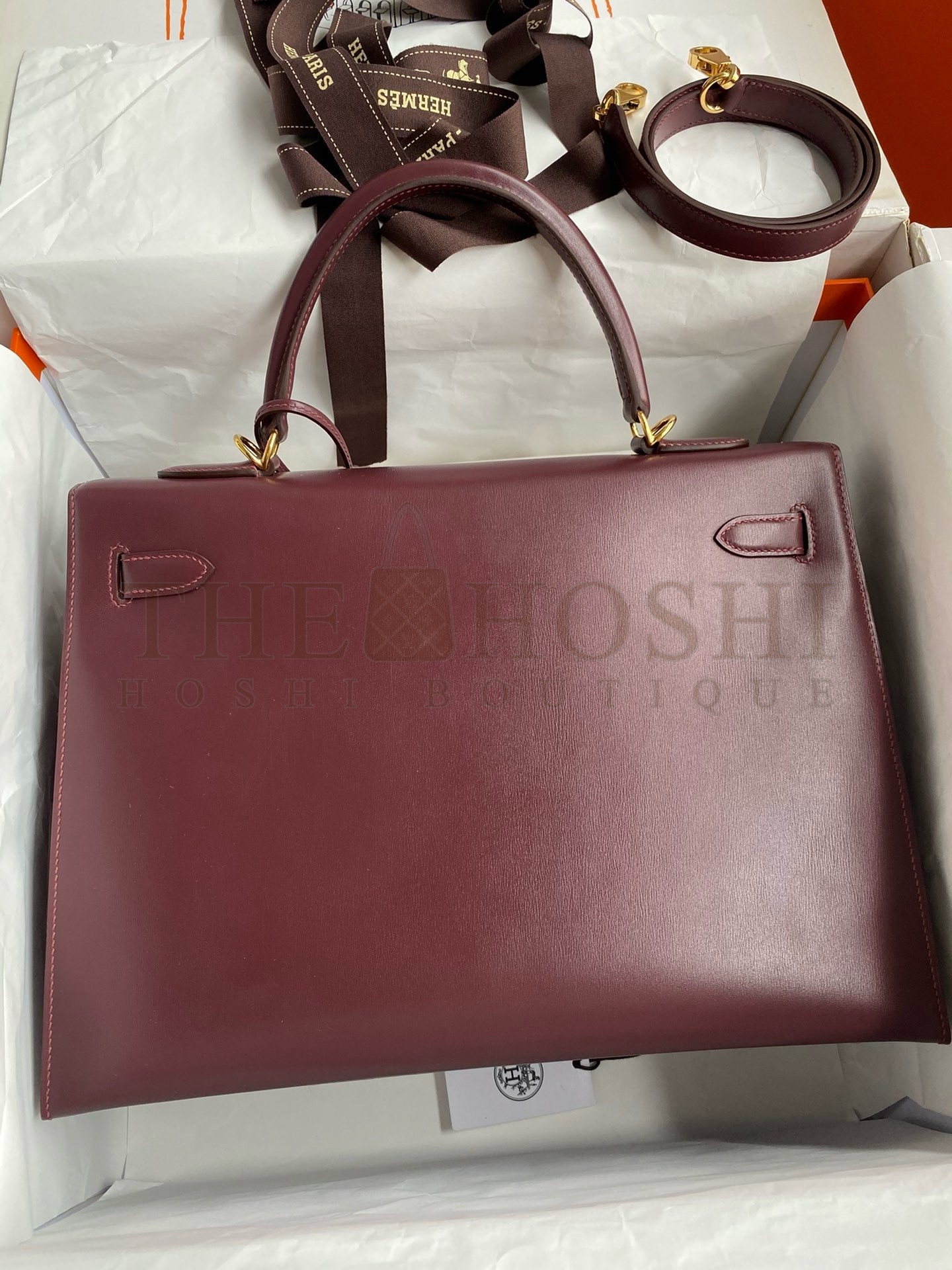 H**me5 Kelly Sellier 35 Handmade Bag In Bordeaux Box Calfskin Master Quality