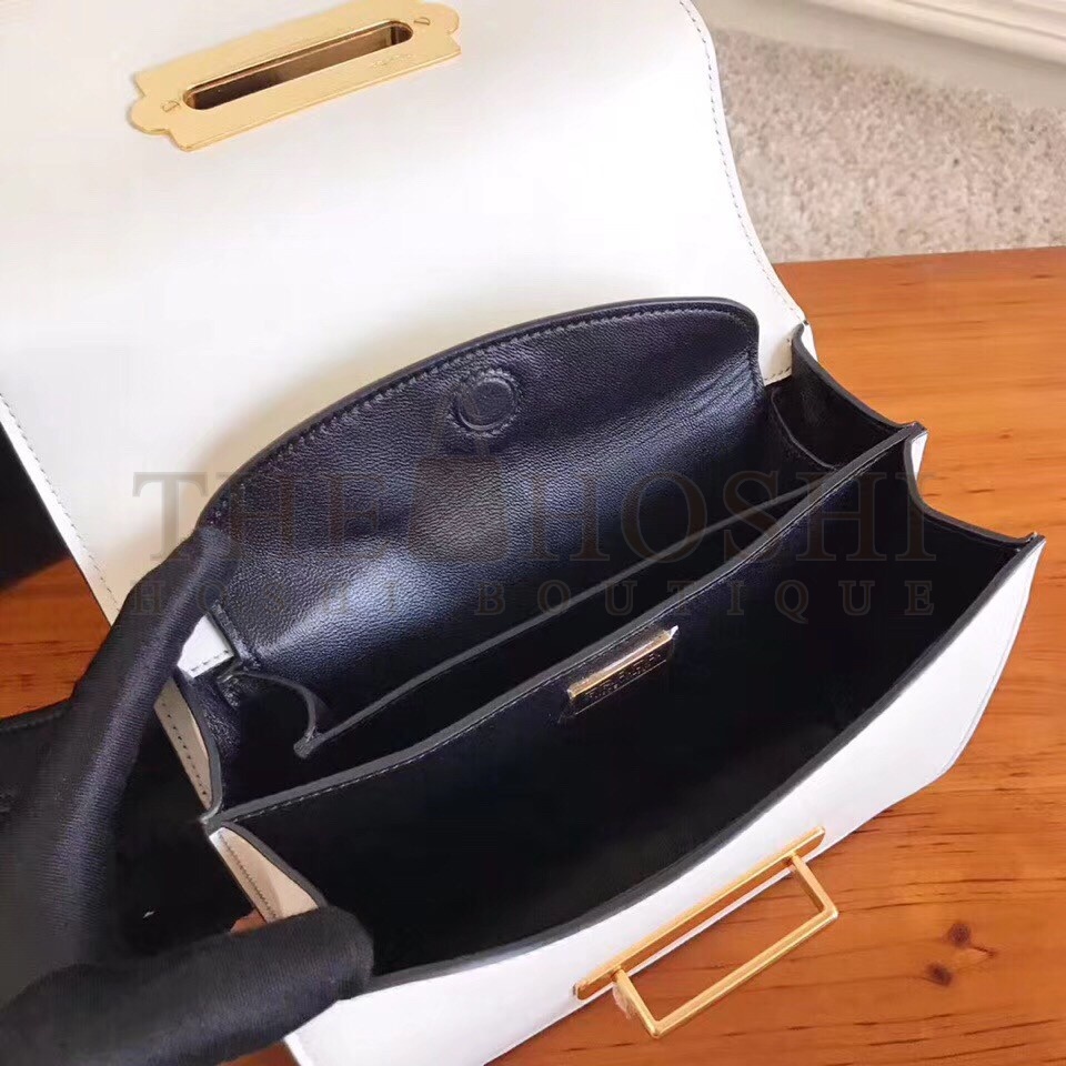 Pra*a Cahier Shoulder Bag In White/Black Leather Master Quality
