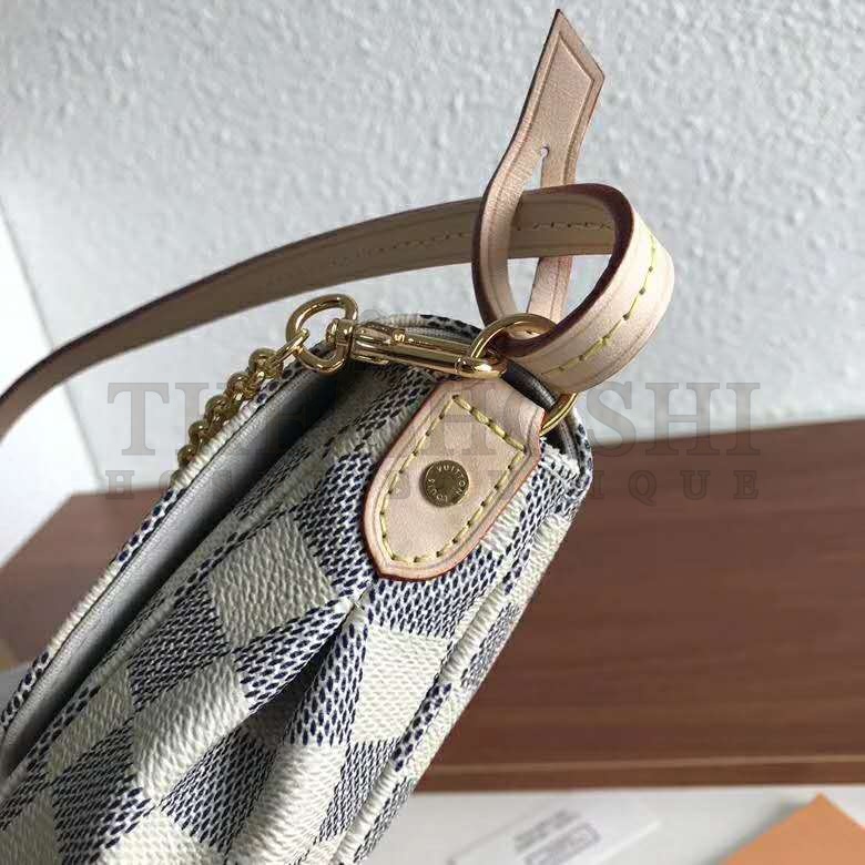 L0vis Vvtt0n LV Women Favorite MM Clutch in Damier Azur Coated Canvas-Beige Master Quality