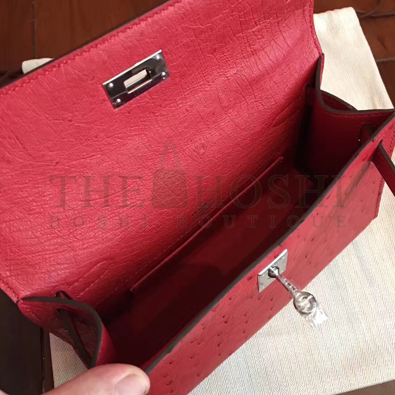 H**me5 Red Kelly Pochette Ostrich Handmade Bag Master Quality