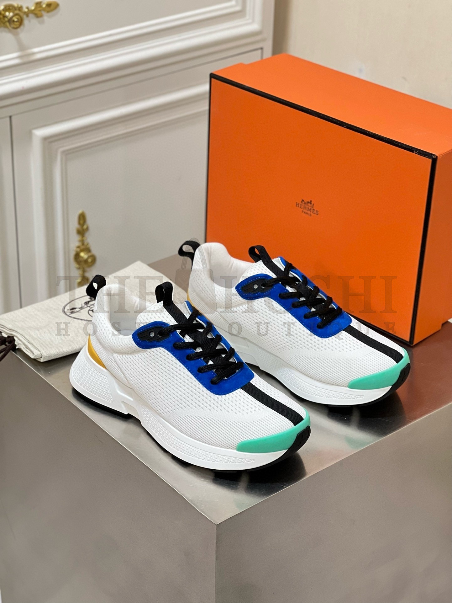 H**me5 Heros Sneakers in White Knit and Blue Suede Master Quality