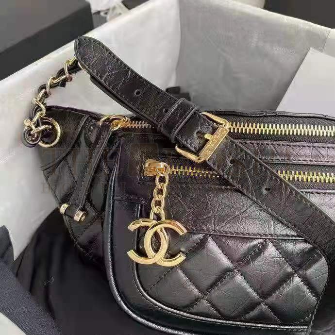 Ch**el CC Bumbag Waist Pack Pocket Aged Calfskin Leather-Black top 1:1 qualtiy Master Quality