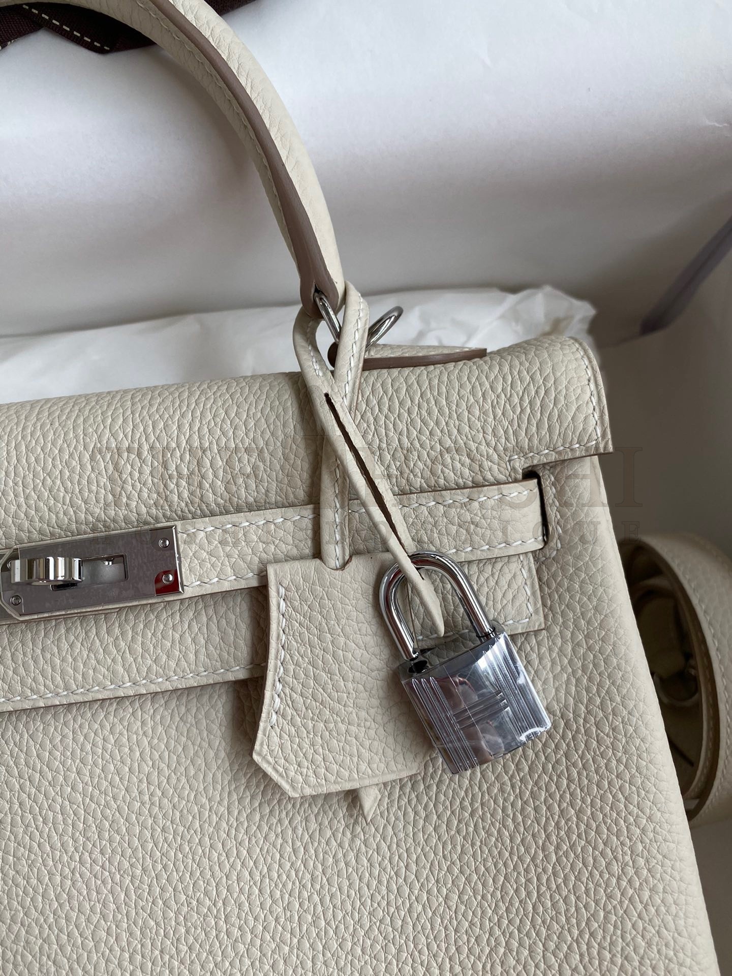 H**me5 Kelly Retourne 25 Handmade Bag In Craie Clemence Leather Master Quality
