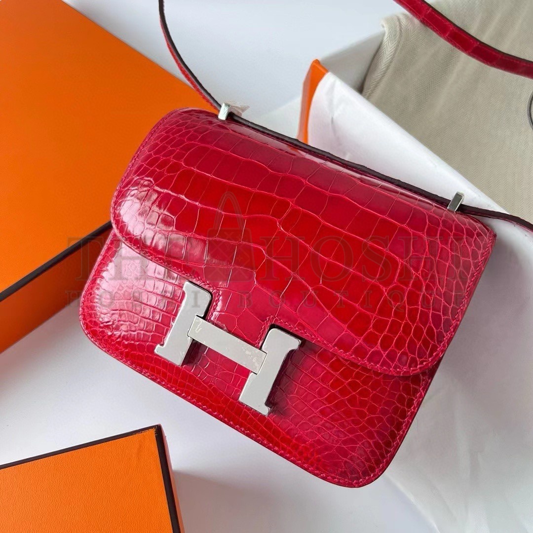 H**me5 Constance 18 Handmade Bag In Red Shiny Alligator Leather Master Quality