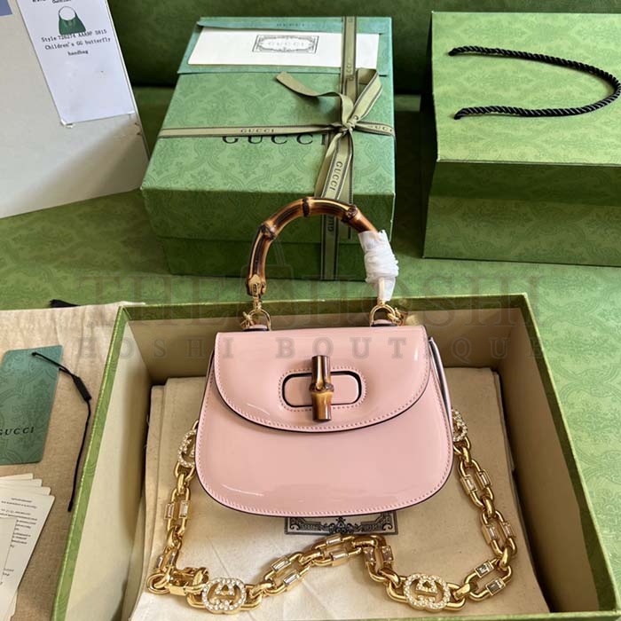 Gvc*1 Women Bamboo 1947 Mini Top Handle Bag Light Pink Patent Leather Master Quality