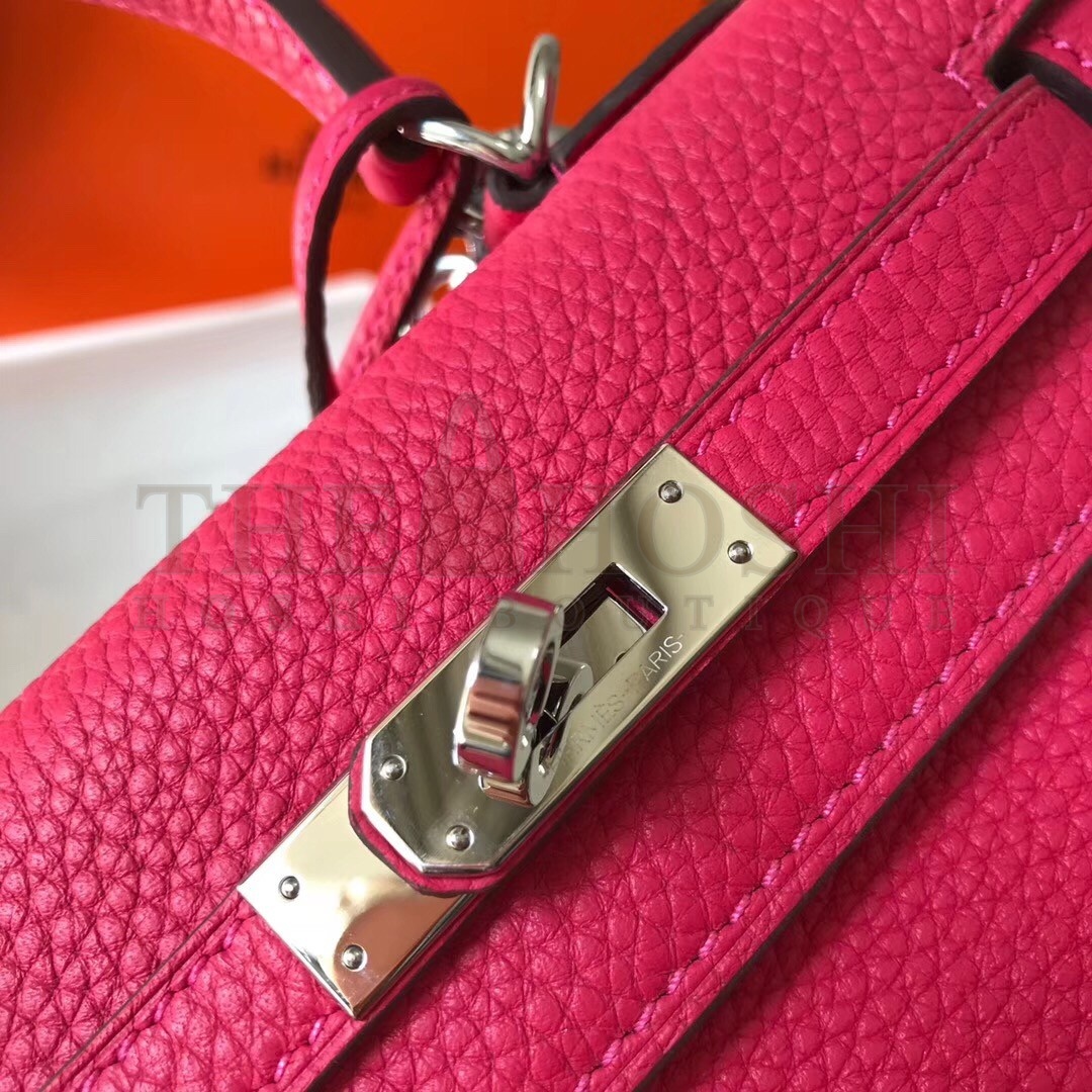H**me5 Mini Kelly 20cm Bag In Rose Red Clemence Leather Master Quality