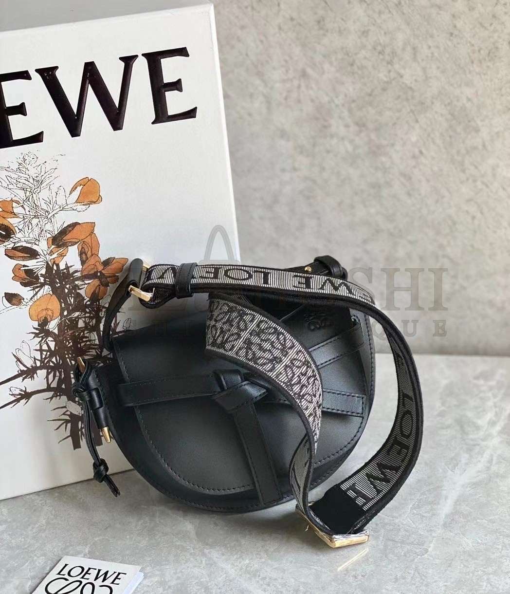 L0ew* Mini Gate Dual Bag In Black Calfskin Master Quality