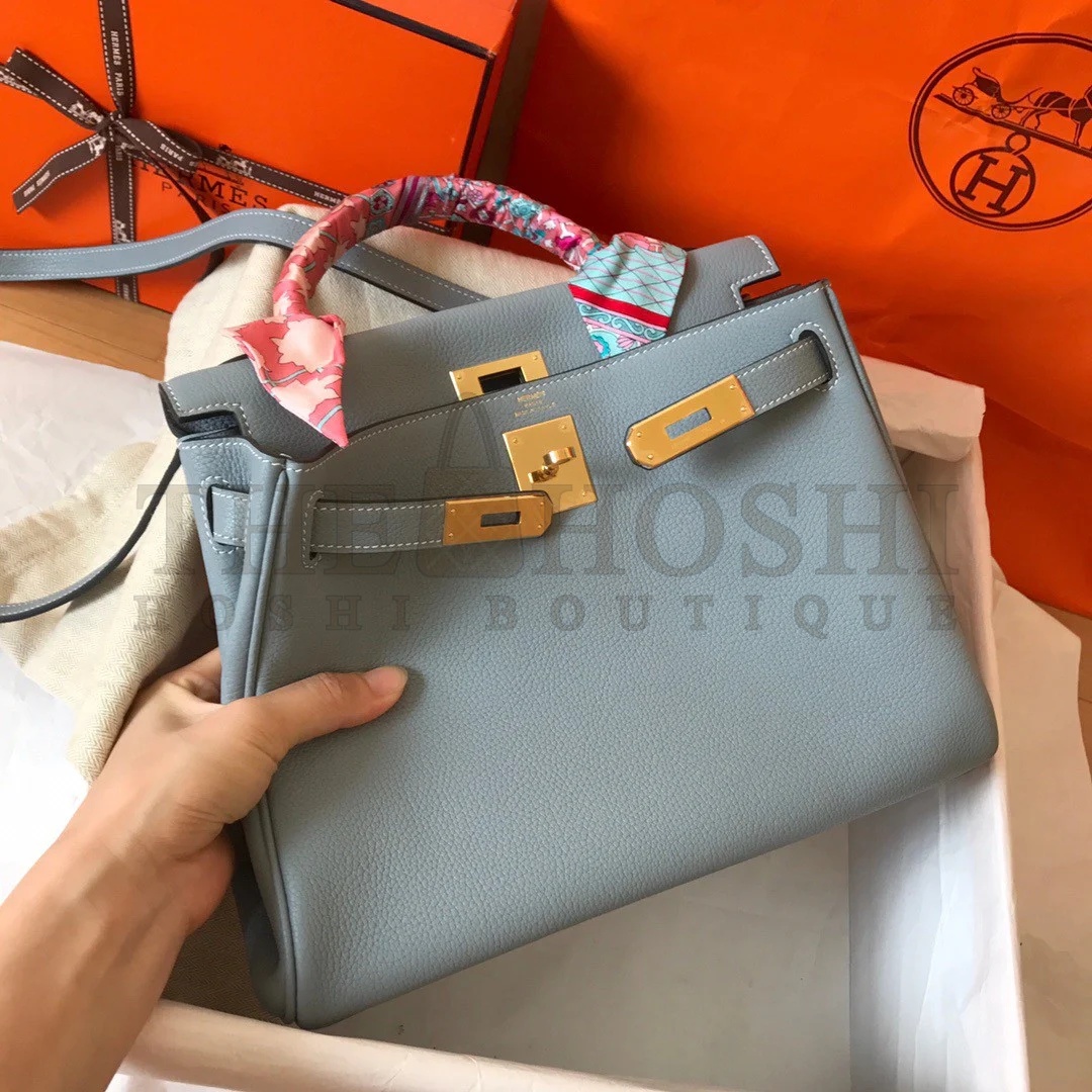H**me5 Kelly Retourne 28 Handmade Bag In Blue Lin Clemence Leather Master Quality