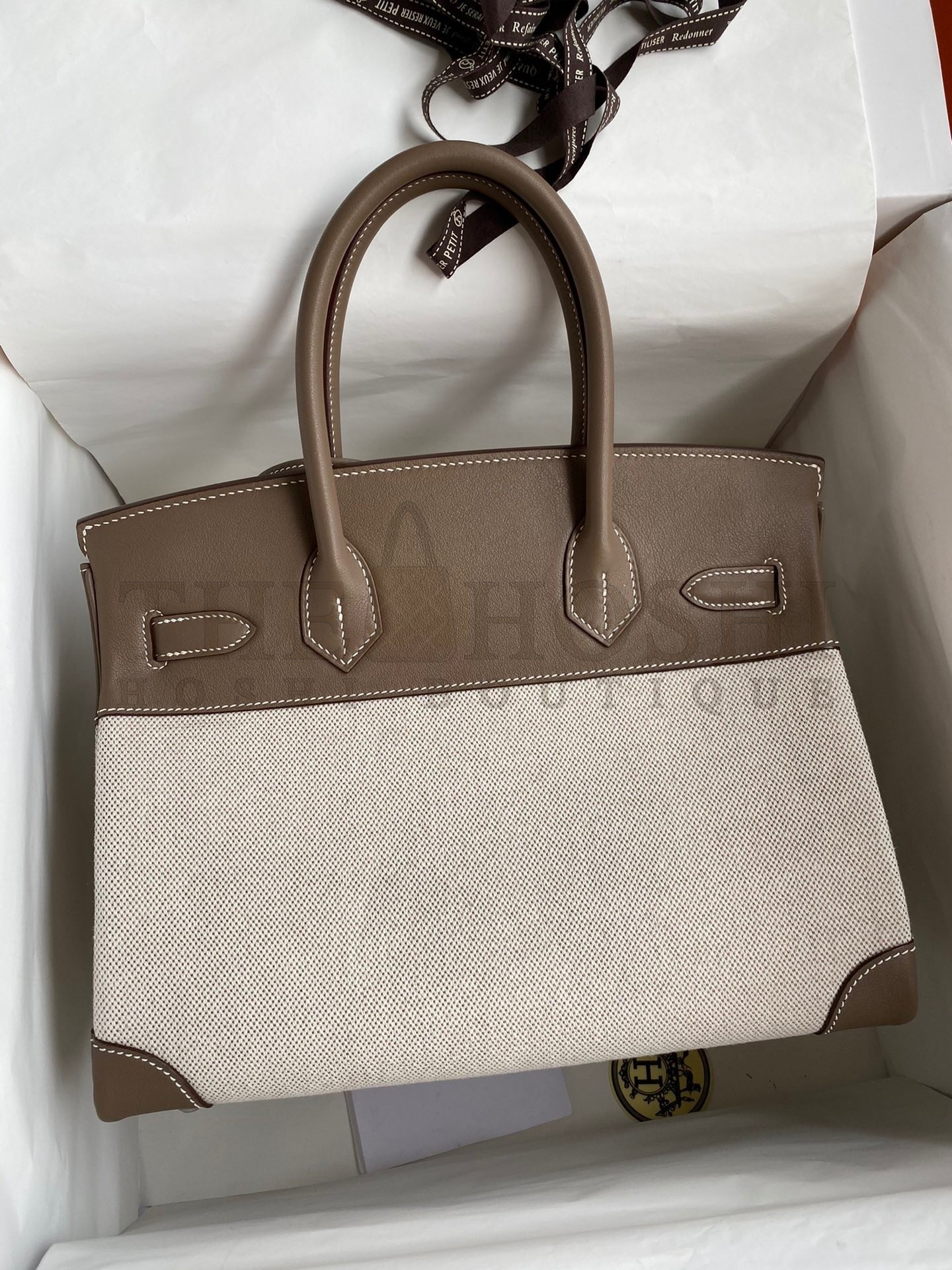 H**me5 Birkin 30 Handmade Bag In Toile &amp; Tourterelle Swift Leather Master Quality
