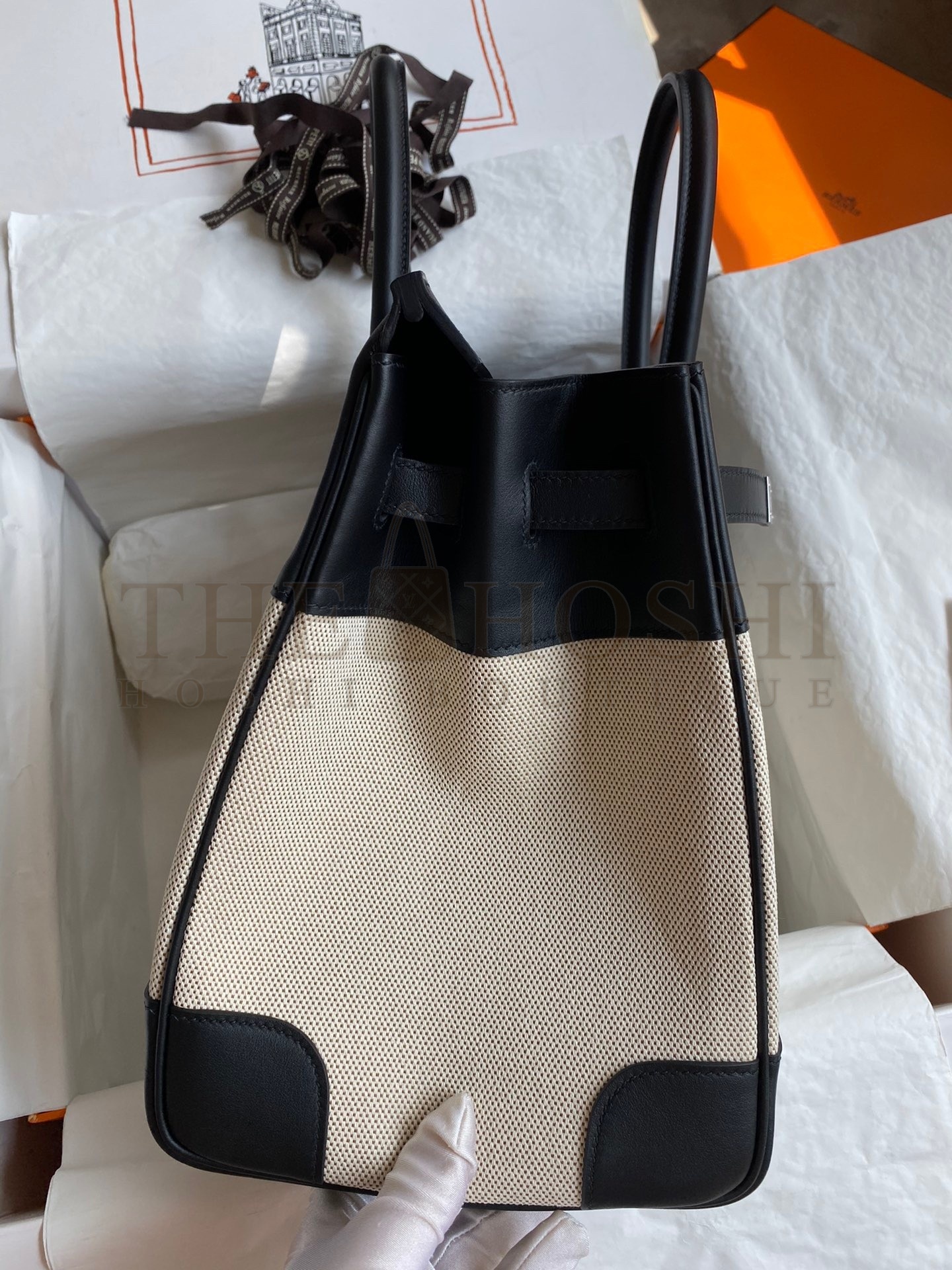 H**me5 Birkin 35 Handmade Bag In Toile &amp; Black Swift Leather Master Quality